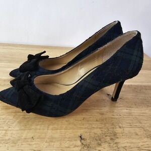 Talbots Tartan Plaid Pumps Spike High Heels 6 Black Blue Green Bows‎ Preppy